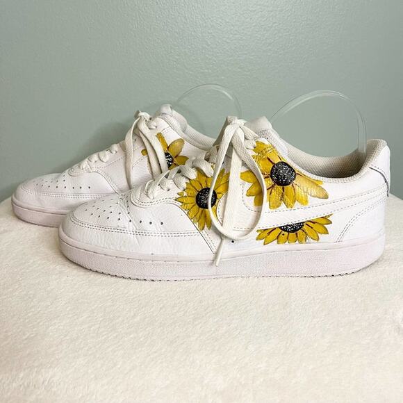 Nike Court Vision Low Womens 9.5 Sunflower White Leather Sneakers CD5434-100 - Picture 6 of 8